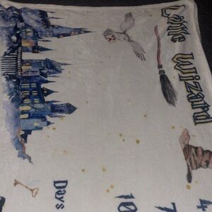 Wizard-Themed Plush Baby Throw Blanket - Blue & White